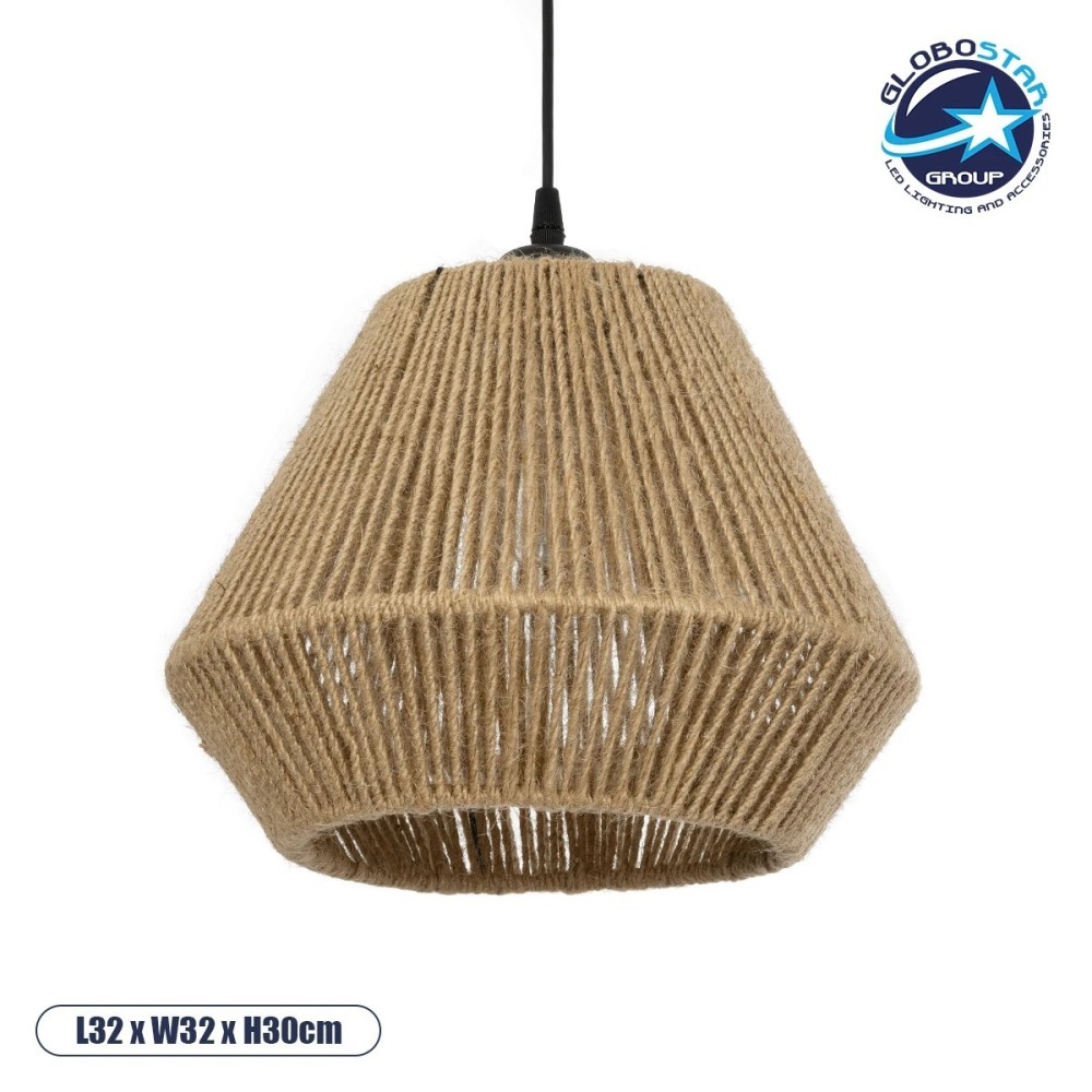 GLOBOSTAR® GLARO 201-0112 Vintage Κρεμαστό Φωτιστικό Οροφής με Ντουί 1 x E27 AC 220-240V IP20 - Μπεζ & Μαύρο - Μ32 x Π32 x Υ30cm